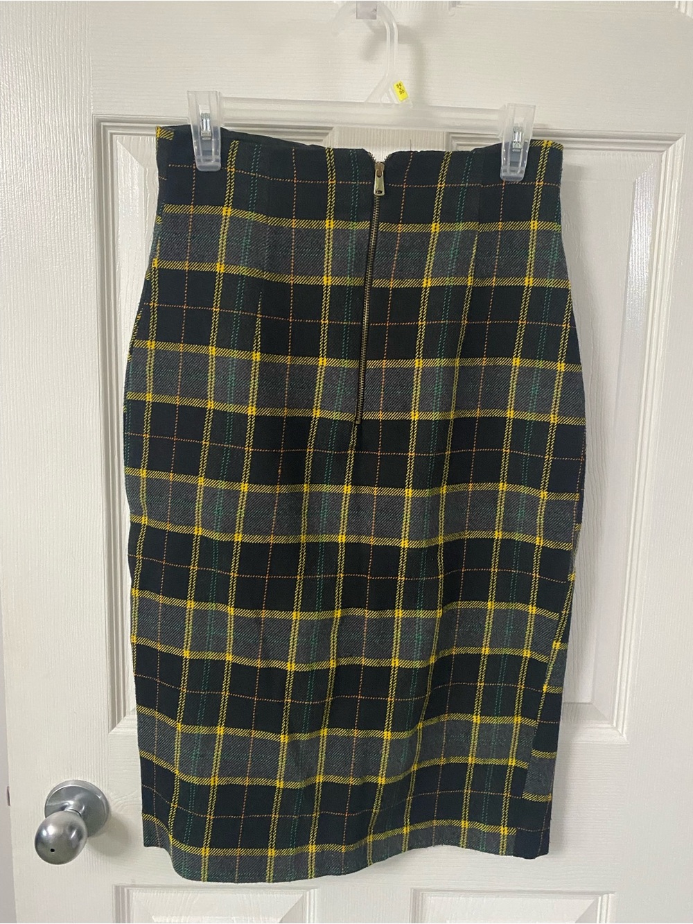 Zara Black Plaid Pencil Skirt with Yellow Windowpane